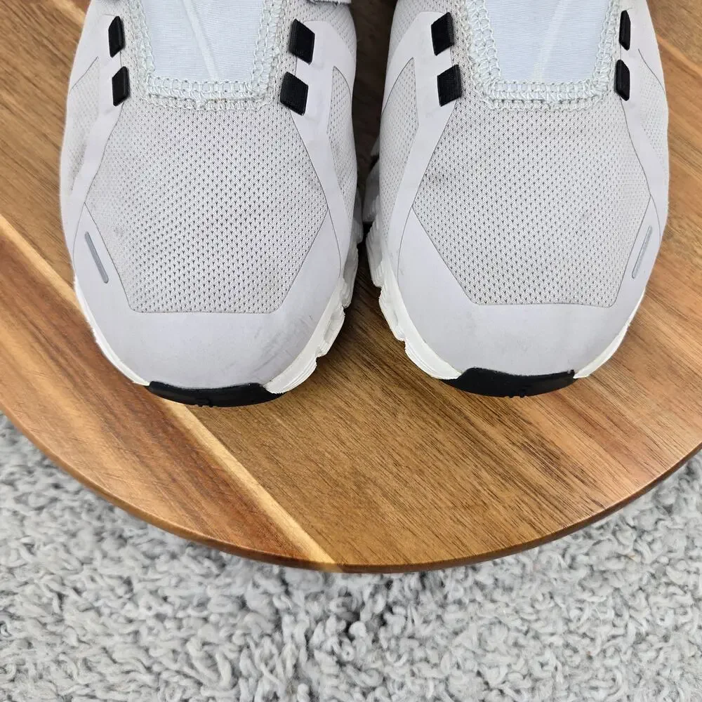 On Womens 7.5 Cloud 5 Waterproof Glacier Gray White Athletic Gym Running Shoe